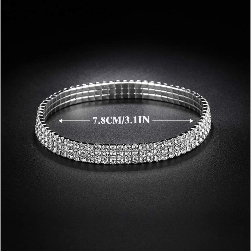 Suyi Crystal Ankle Bracelet for Women Diamond Tennis Stretch Anklets Elastic Foot Chain 3Pcs Silver - Image 5